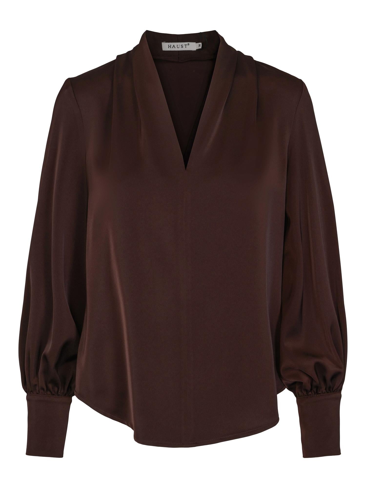 Classic V-neck blouse Mørkebrun