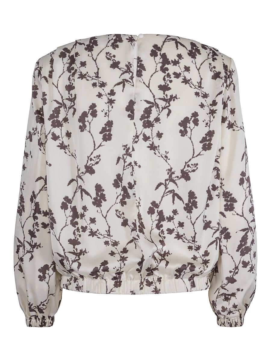 Satin blouse w/elastic hem Creme