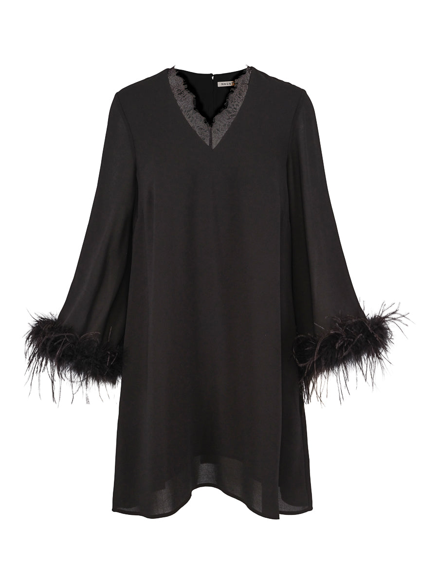 Chiffon feather dress Black