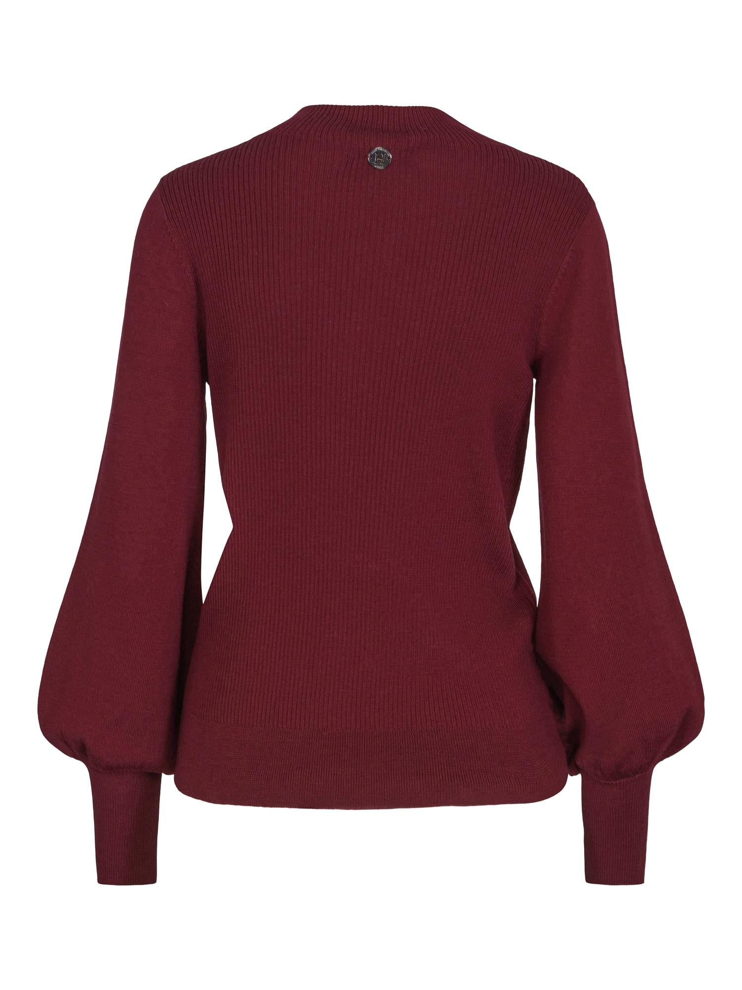Ribbed merino sleeve pullover Deep burgundy