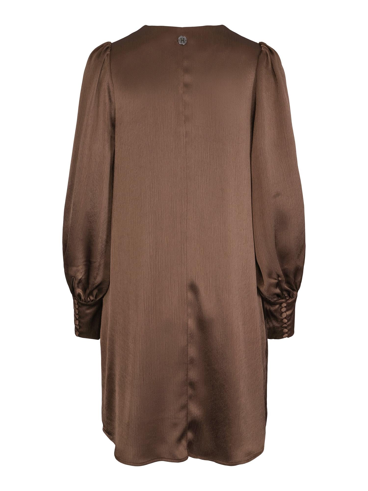 Crinckled satin dress Brown