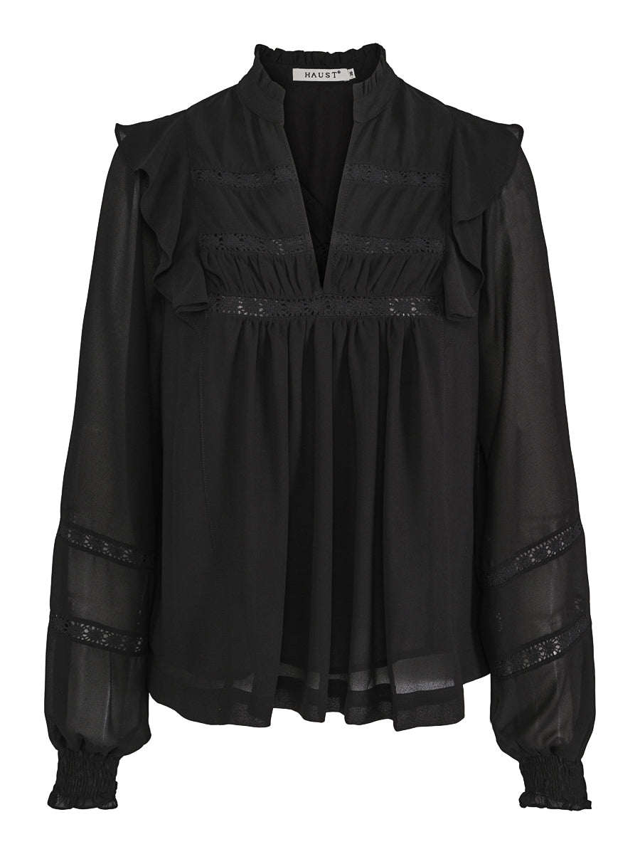 Detailed ribbon blouse Black
