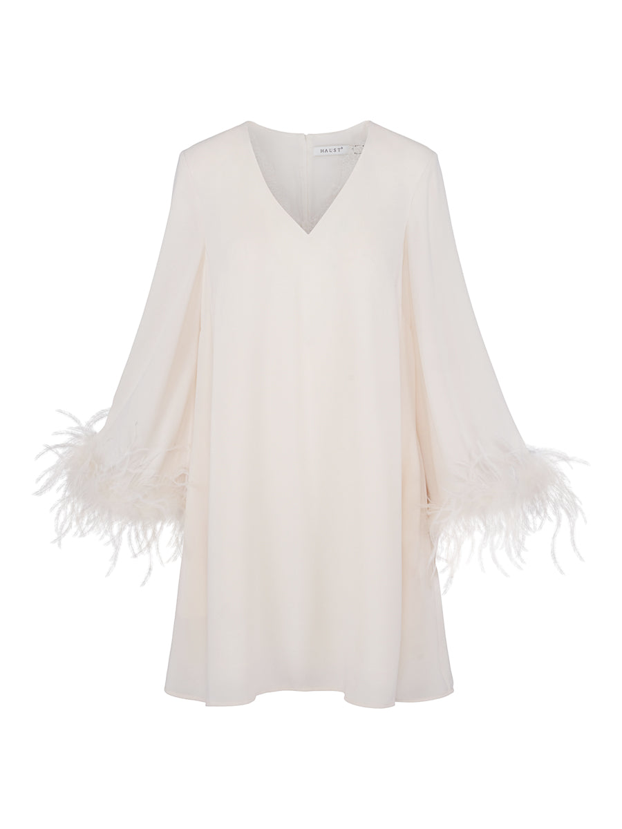 Chiffon feather dress Ecry