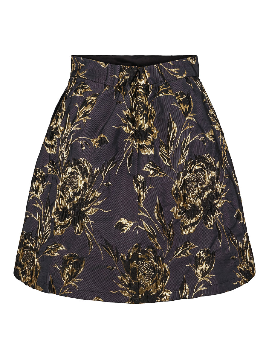 Jacquard wide skirt Black/Flower