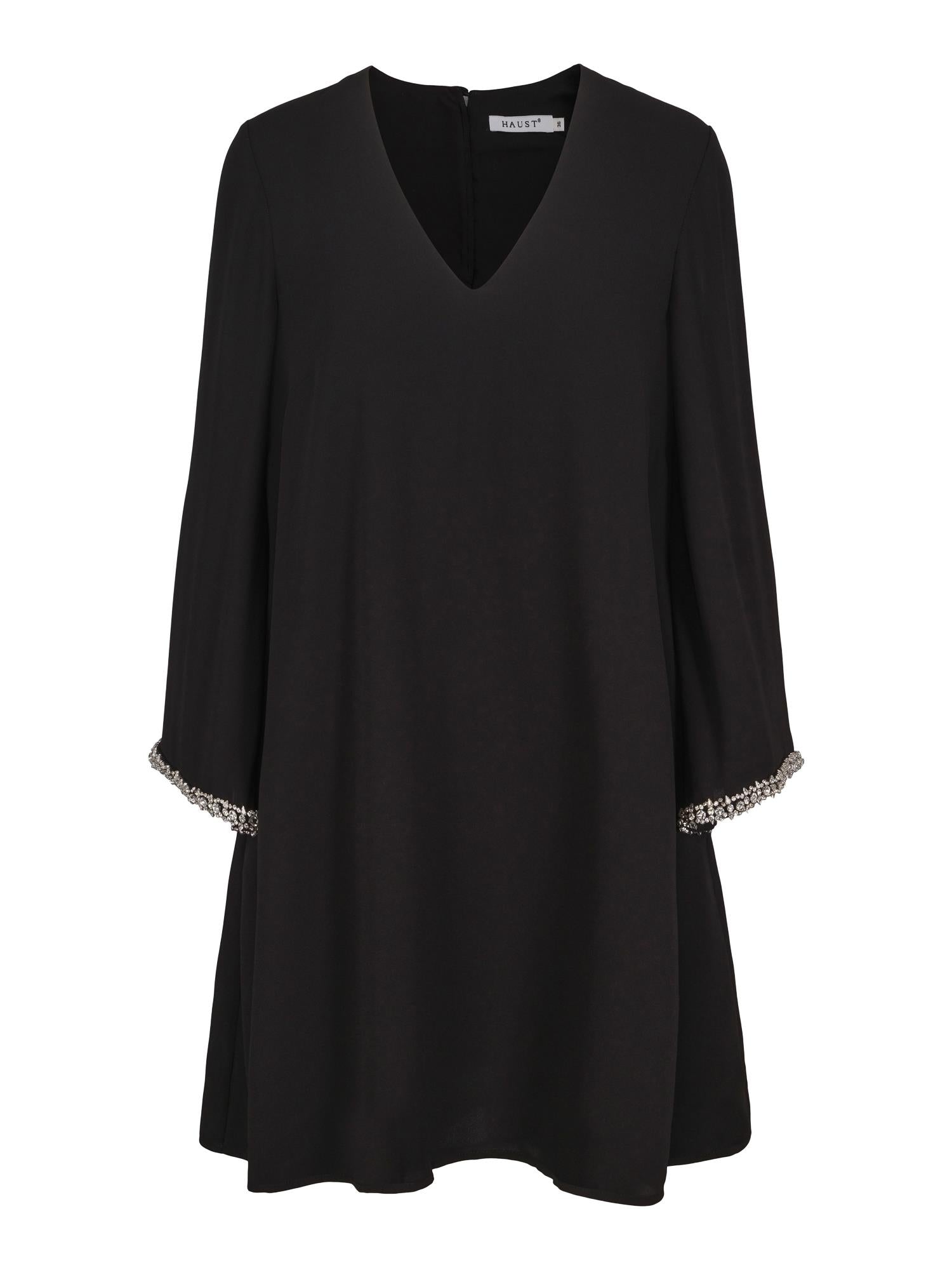 A-shape chiffon diam-detailed dress Black