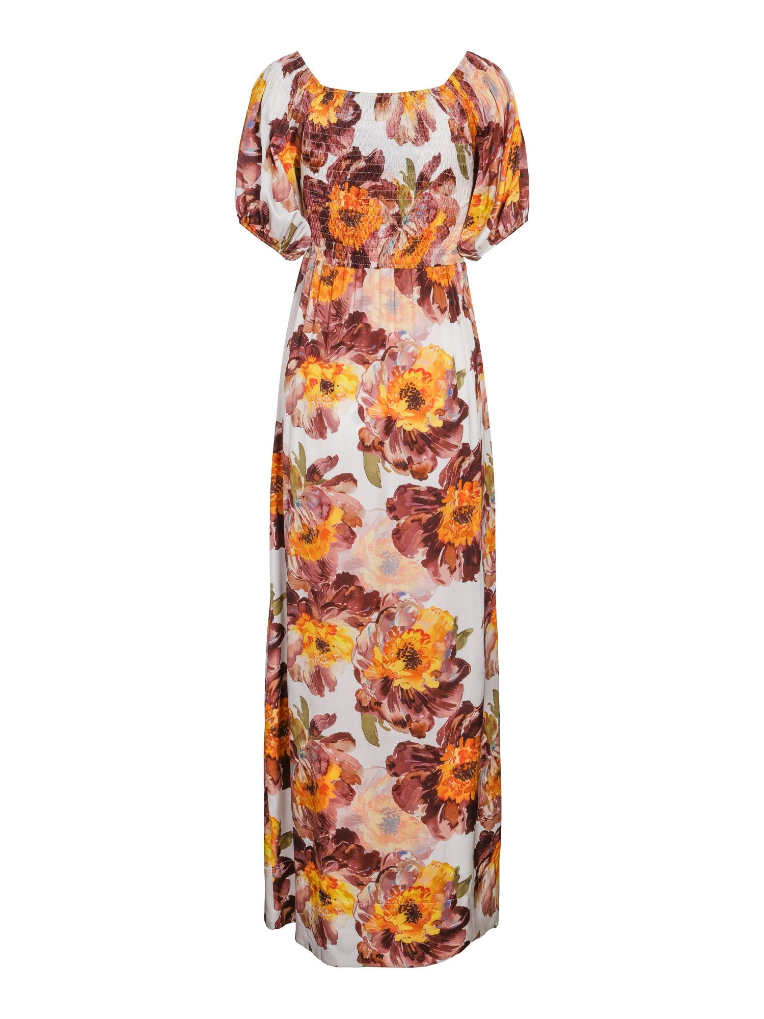 Long satin dress Brown Flower