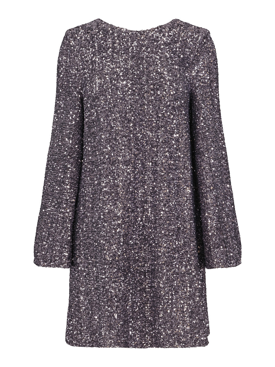 Sequins satin tie dress Dark Silver
