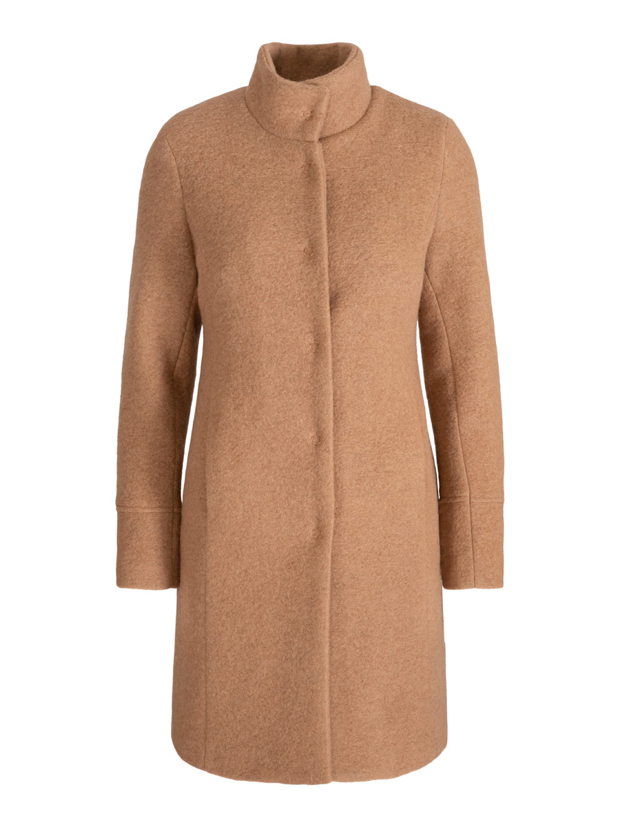 High collar boucle coat Camel
