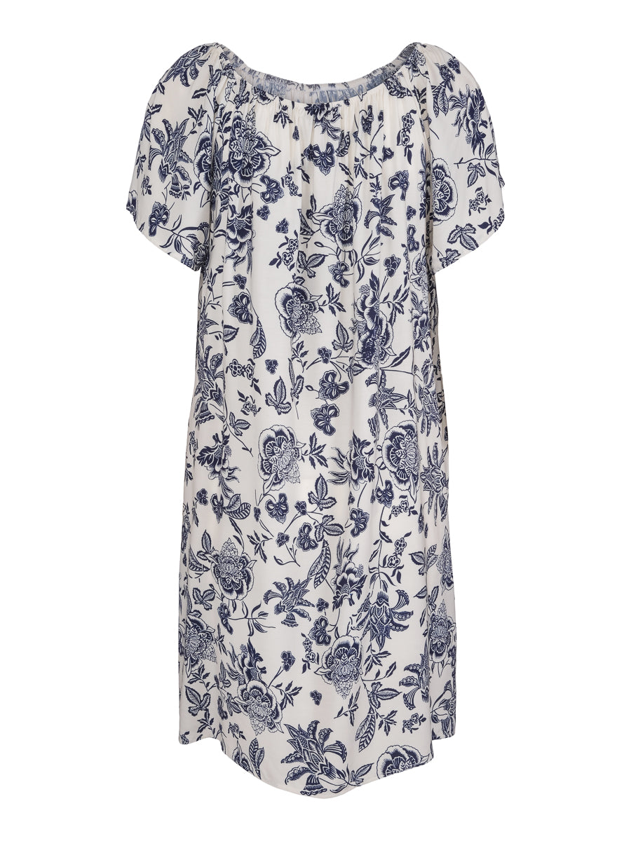 Short A-shape dress Blue-Flower