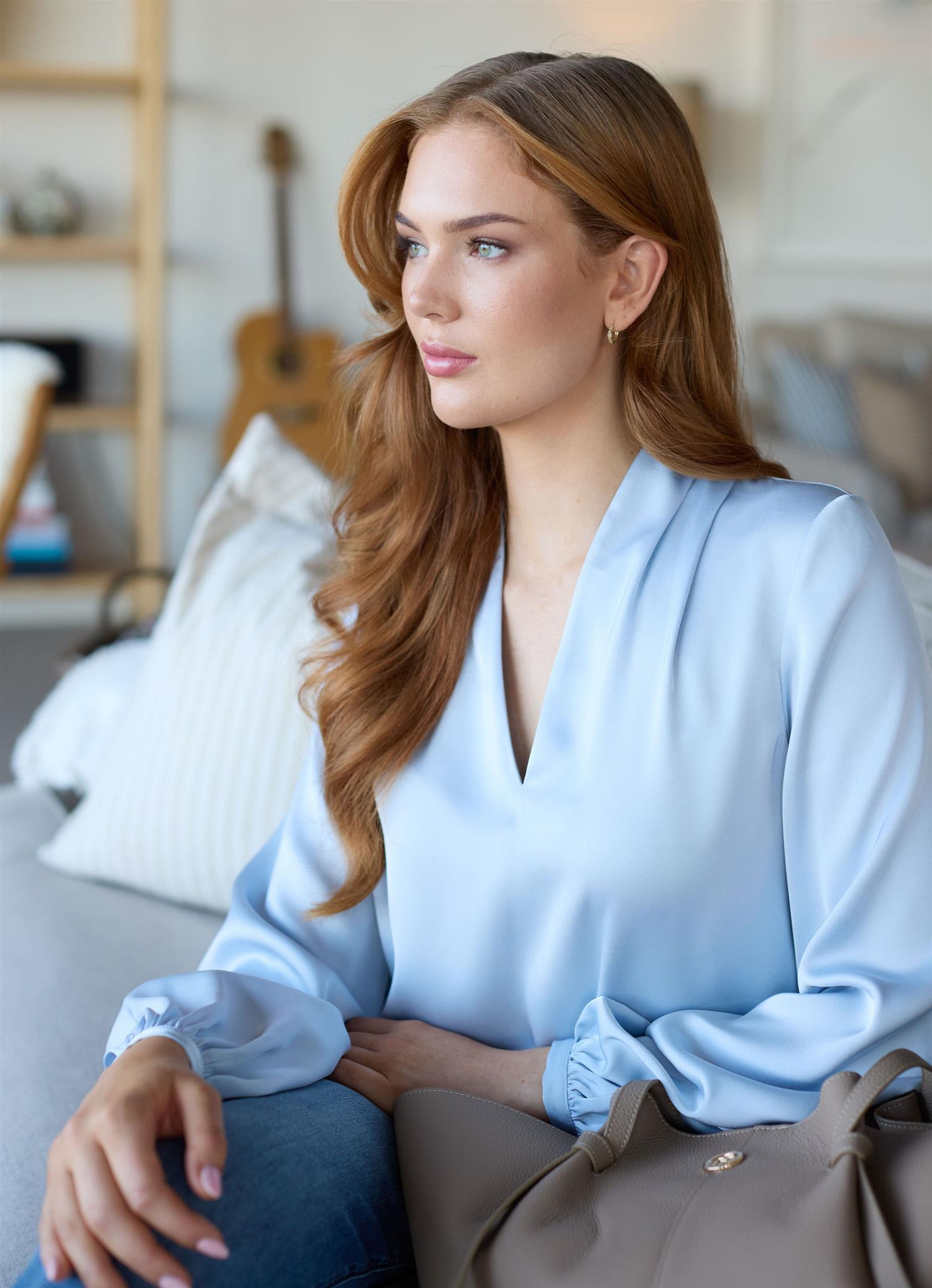 Classic V-neck blouse Light Blue