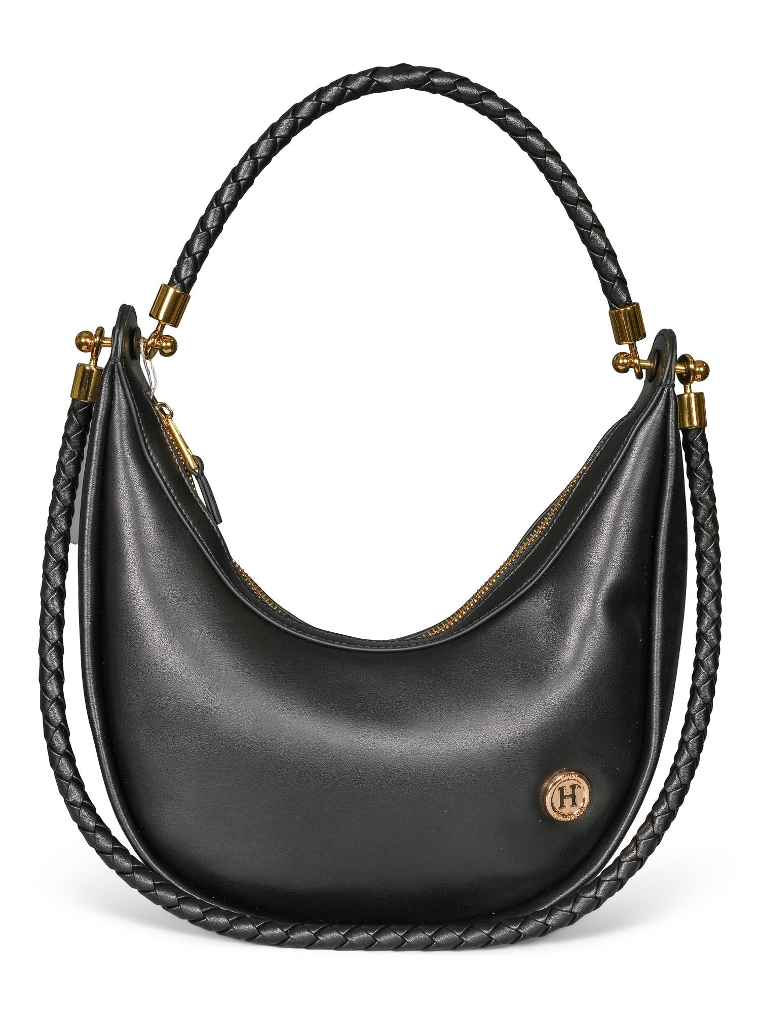 Detailed curved leather bag Sort