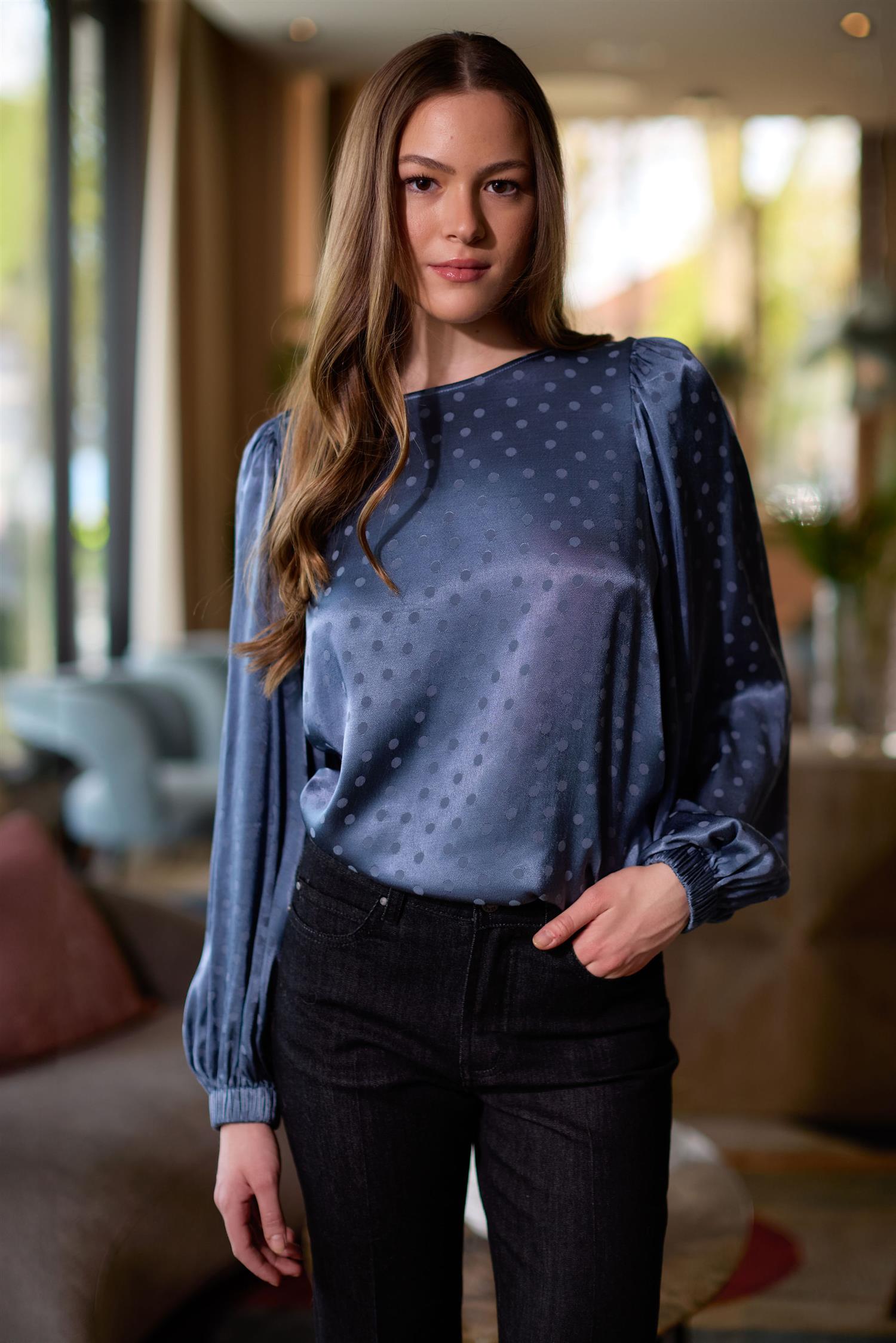 Dotted blouse Jeans blue