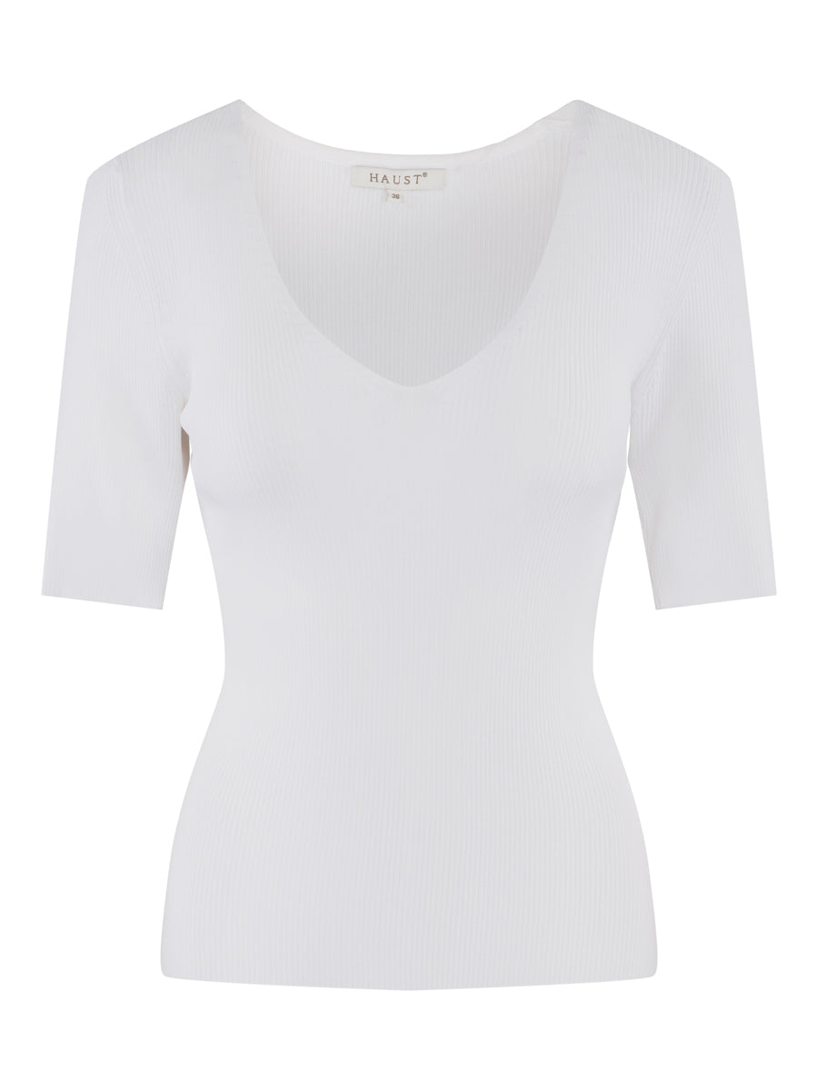 V-neck rib pullover White