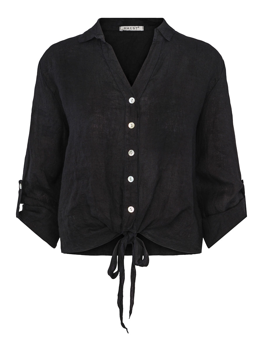Tie linen shirt Black