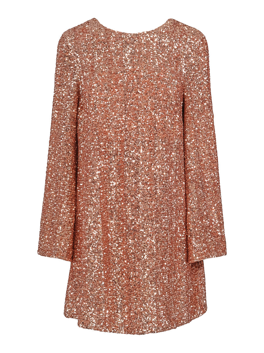 Sequins satin tie dress Rose