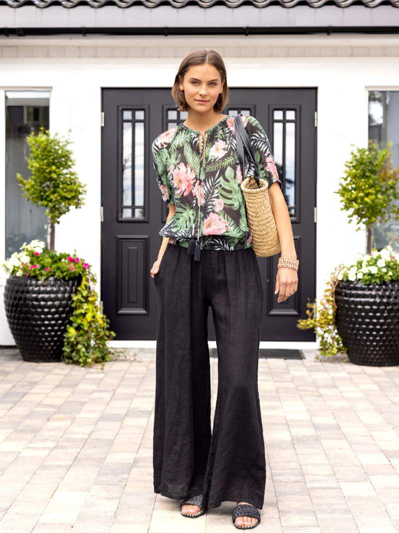 Wide linen trouser Black