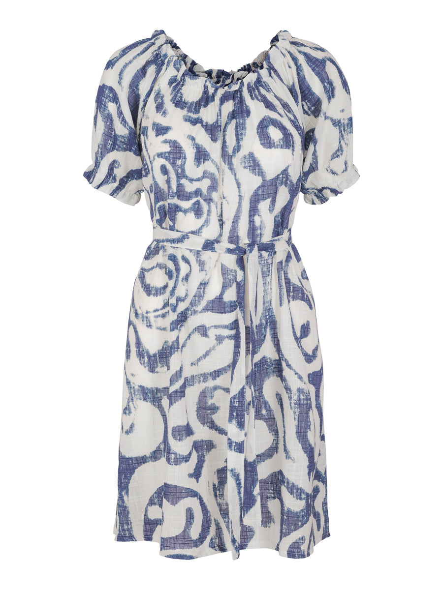 A-shape cotton dress Blue/White