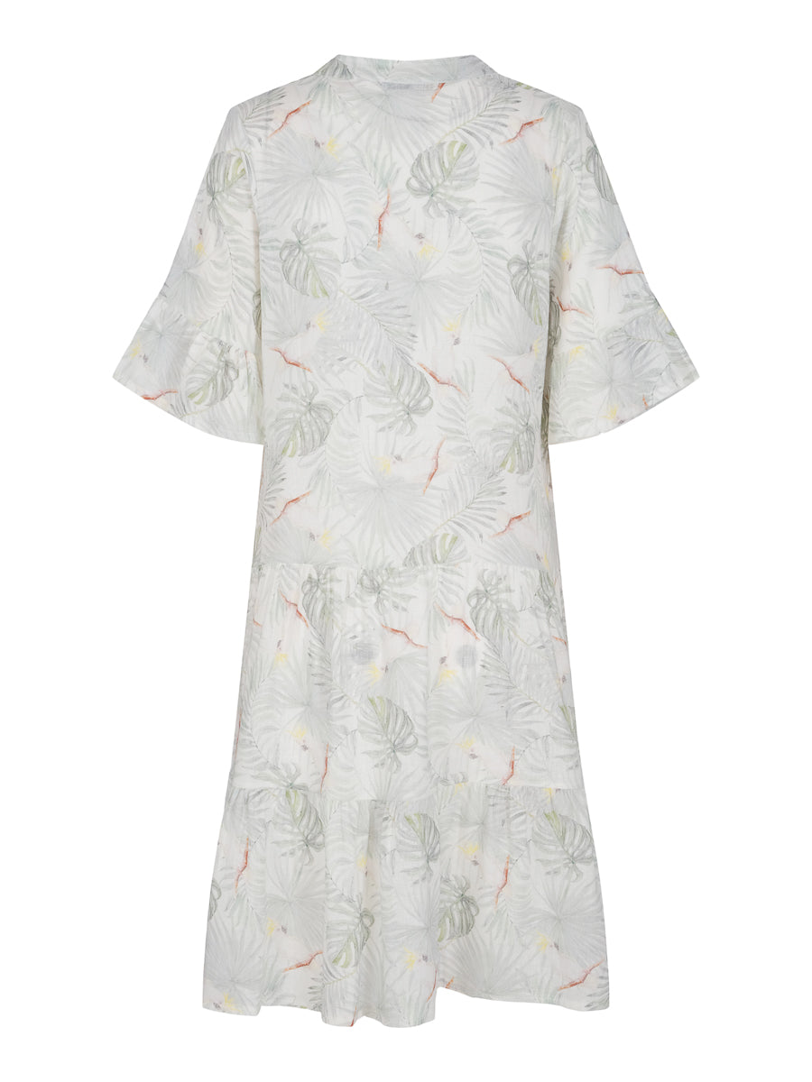 Printed linen layer dress Multi/Green