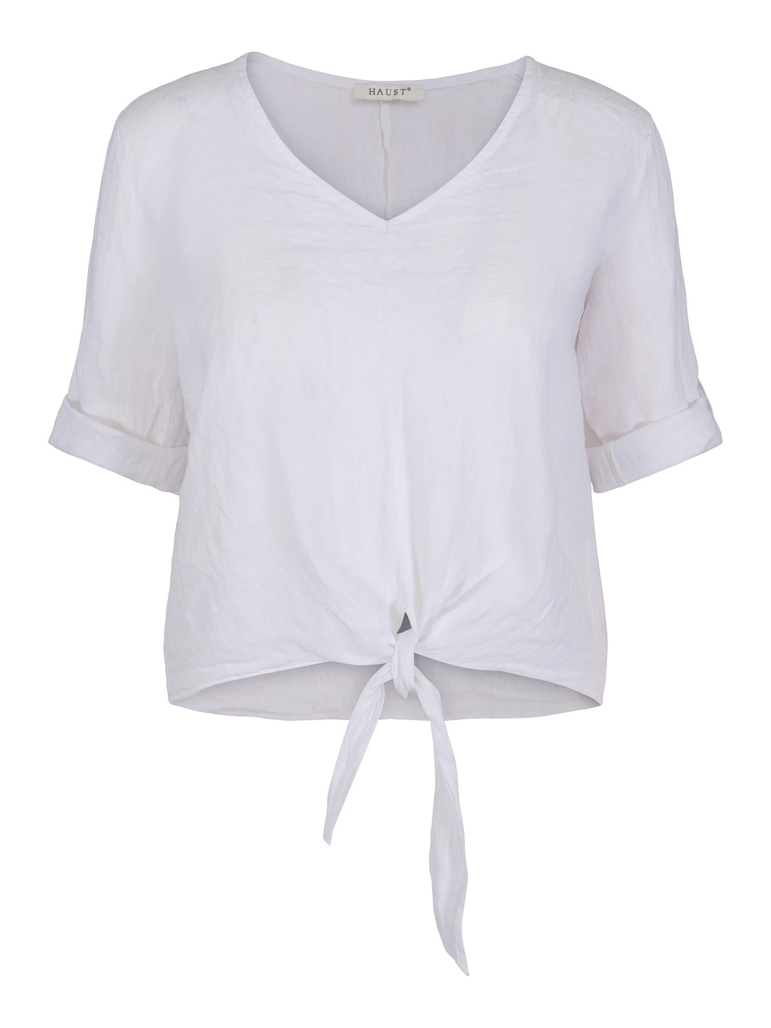 V-neck tie blouse White