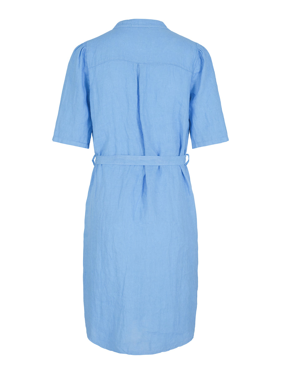 Puff arm linen dress Blue