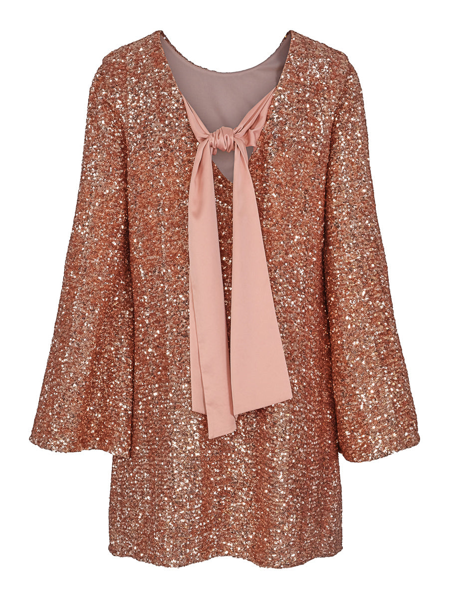 Sequins satin tie dress Rose