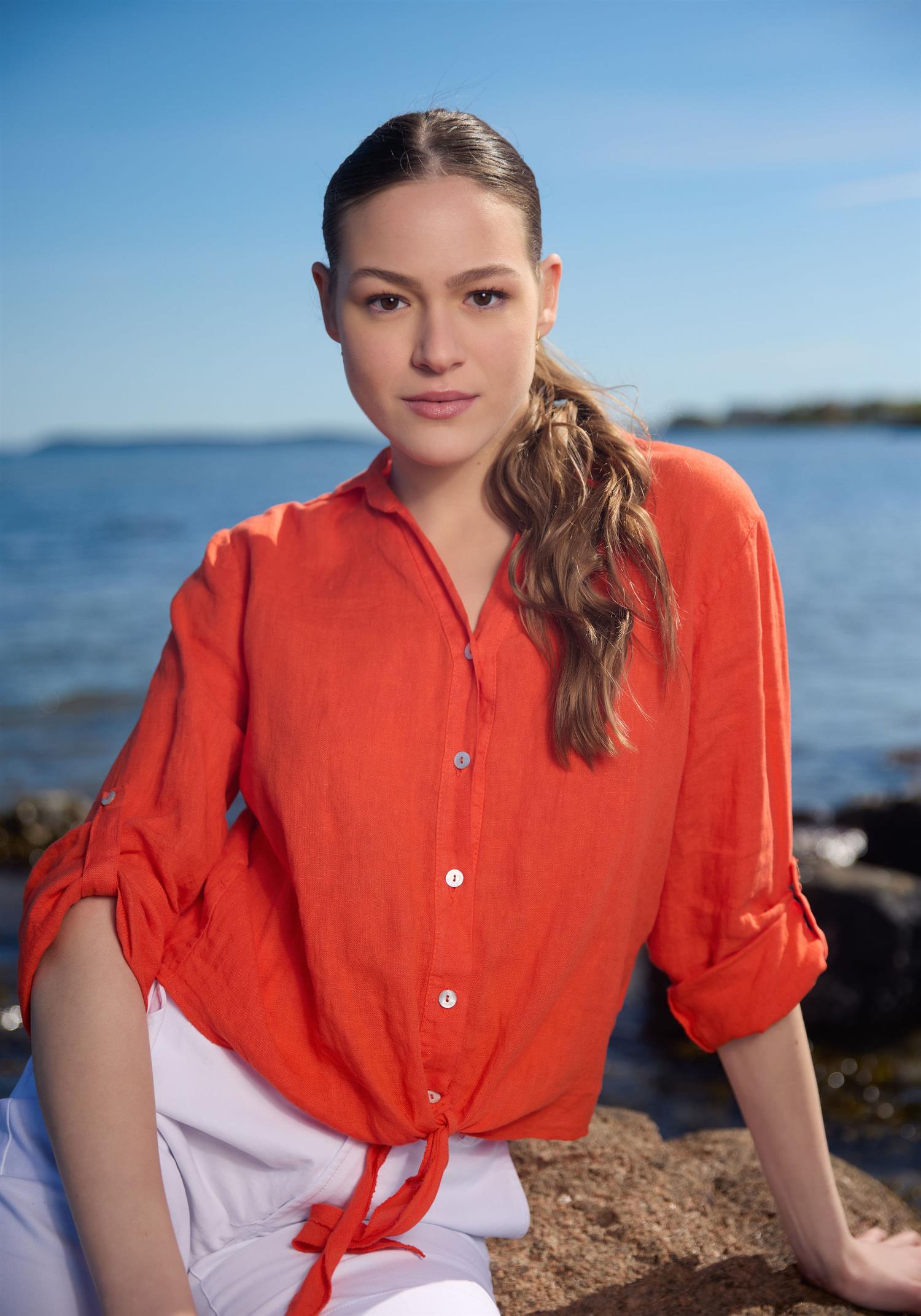 Tie linen shirt Oransje
