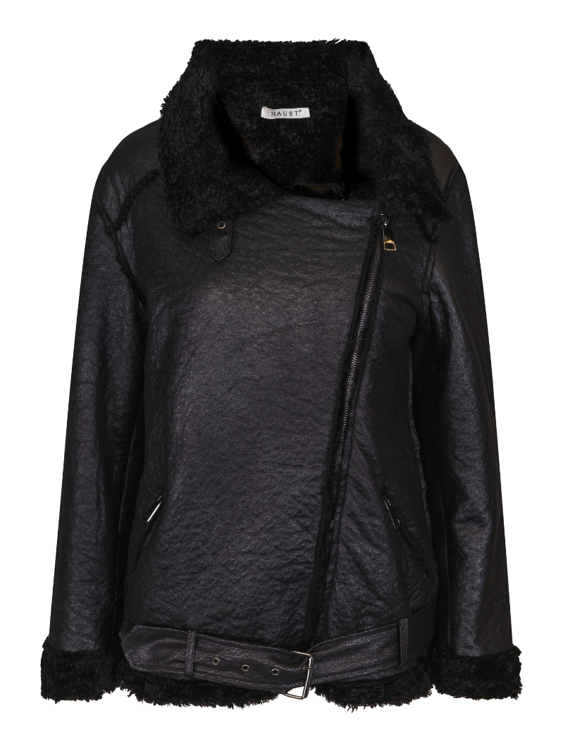 Biker faux-fur jacket Black
