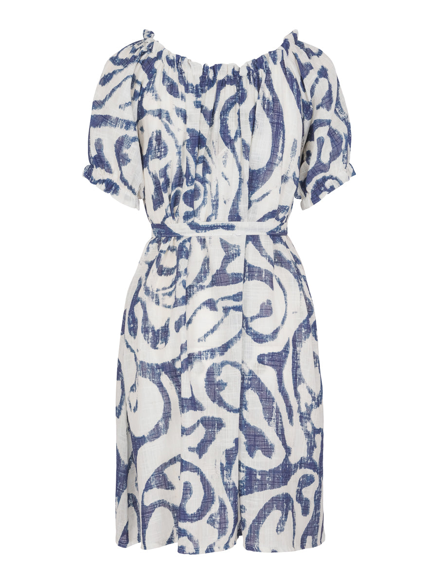 A-shape cotton dress Blue/White