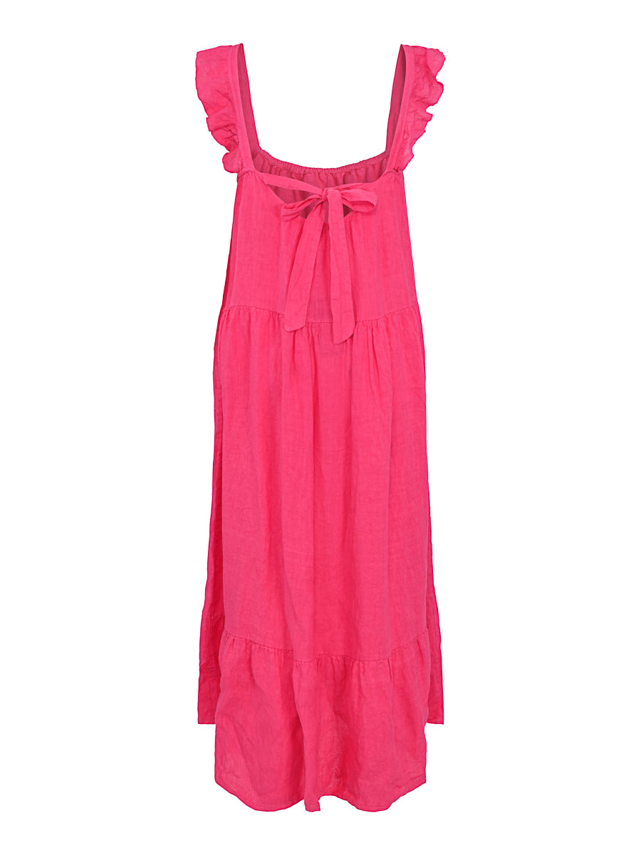 Long tie detailed linen dress Cerise