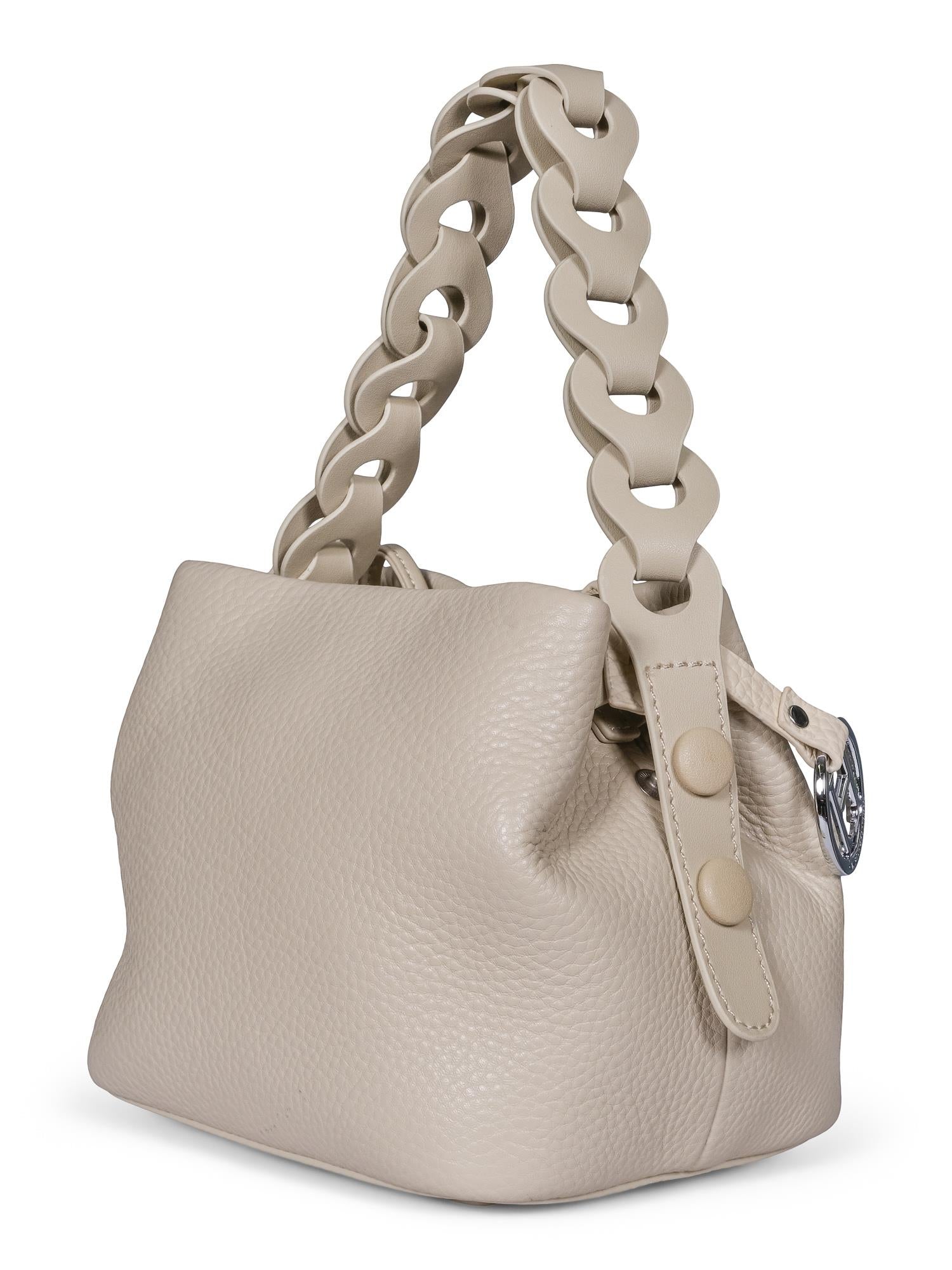 Detailed handle leather bag White