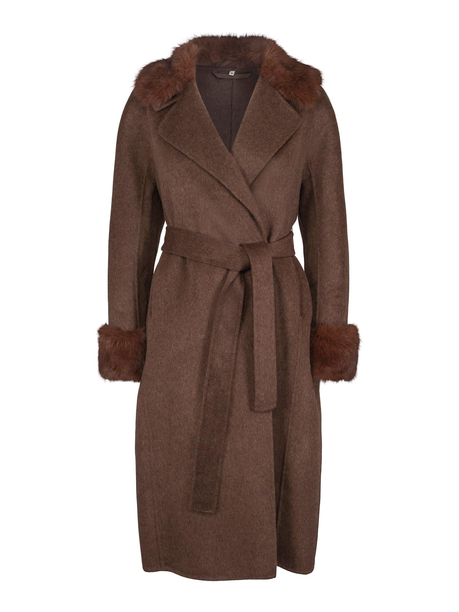 Fab wool coat w/faux fur Brunmelert