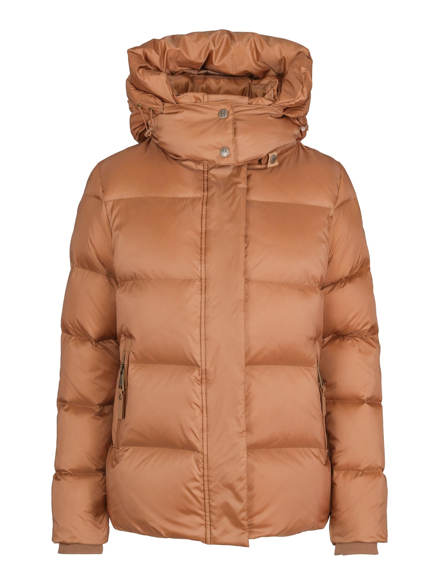 Short hooded puffer jacket Taupe