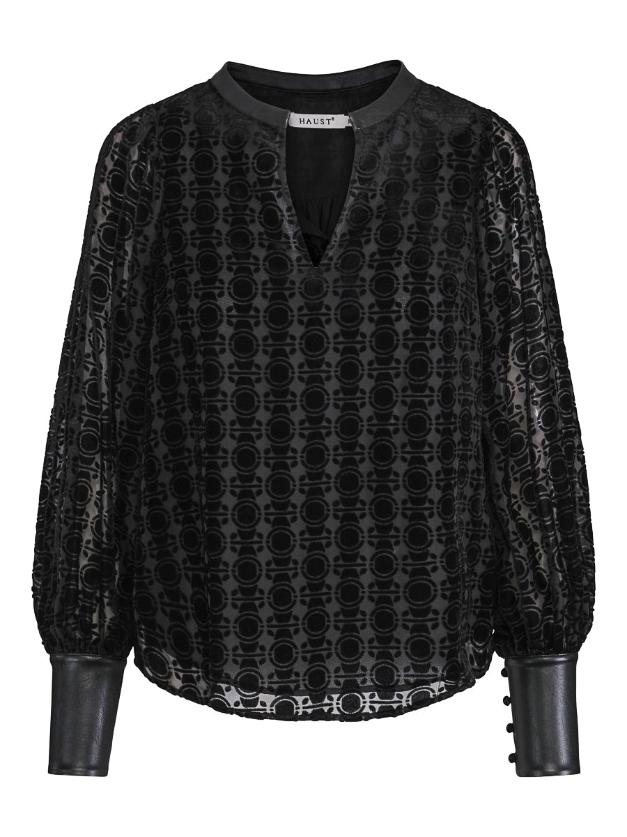 Burnout detailed velvet blouse Black