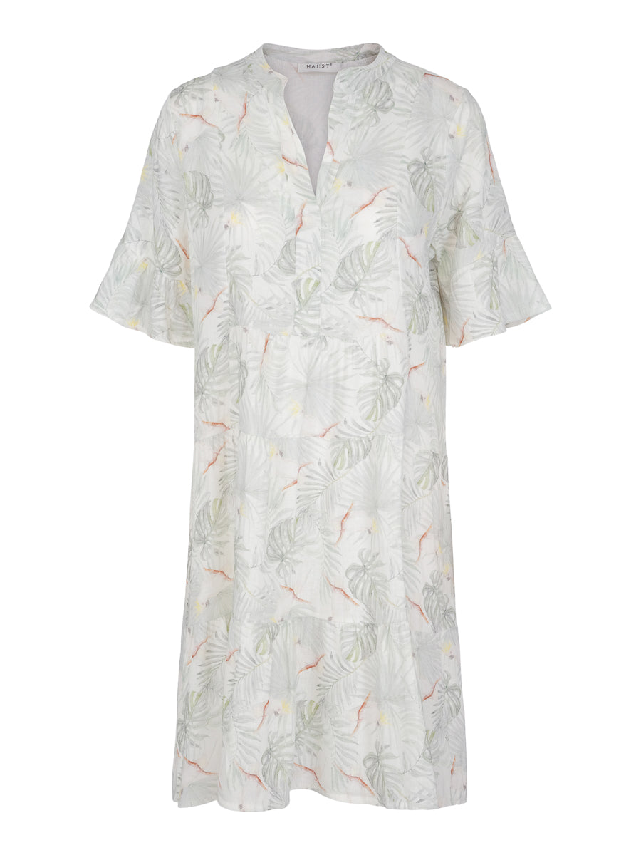 Printed linen layer dress Multi/Green
