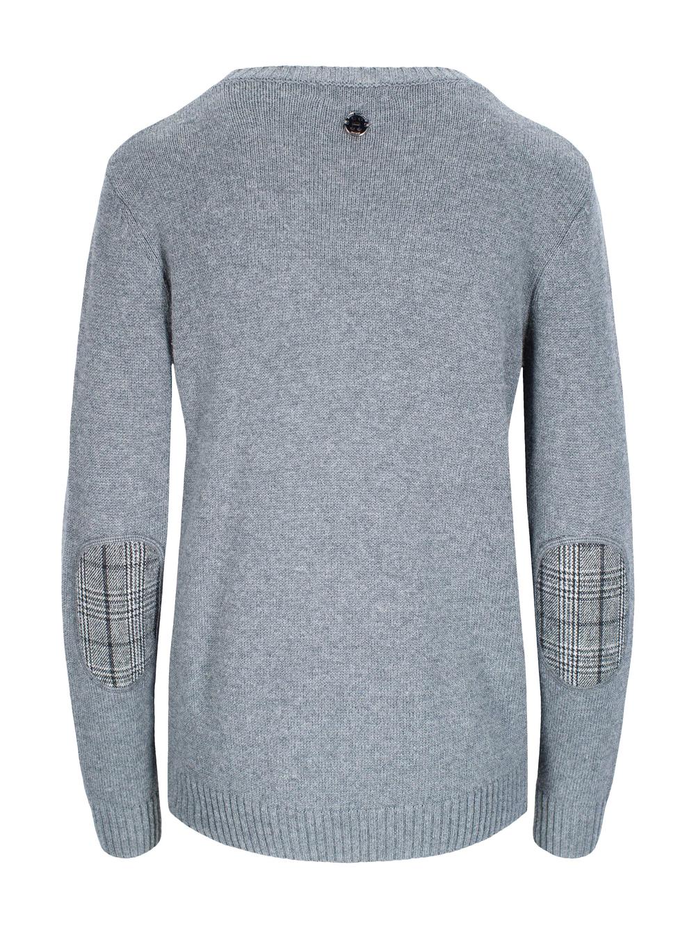 Patch round neck pullover Grey Mel.