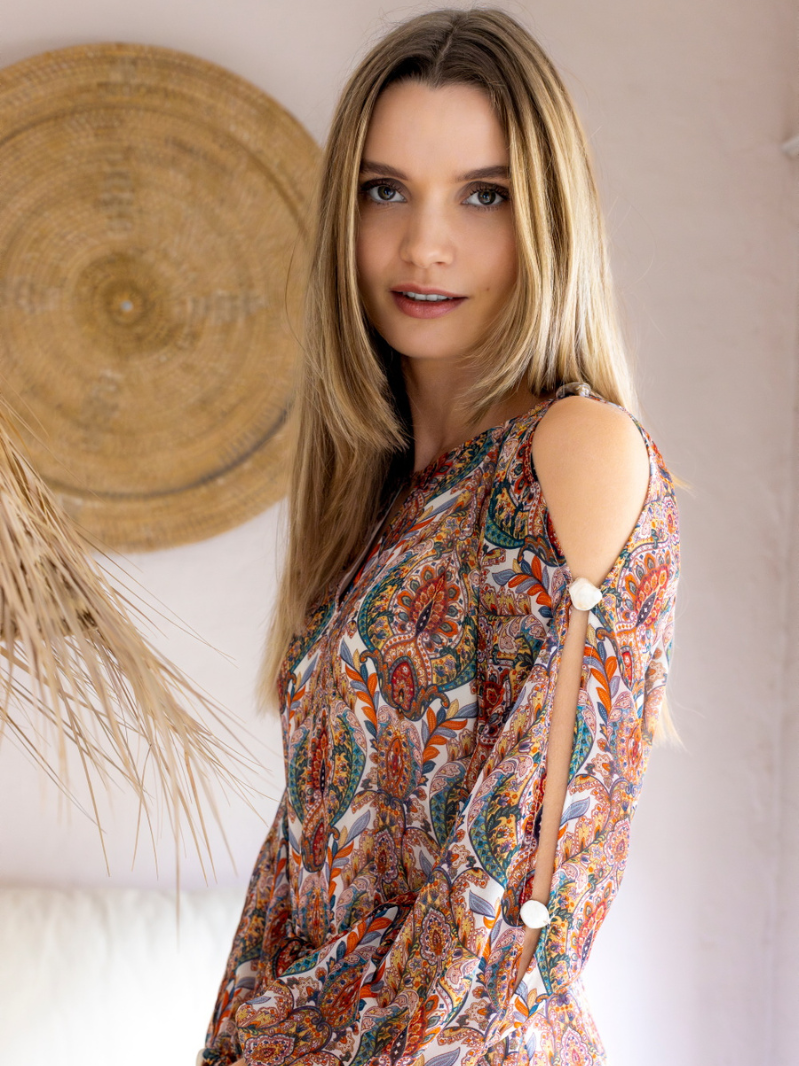 Chiffon detailed dress Paisley