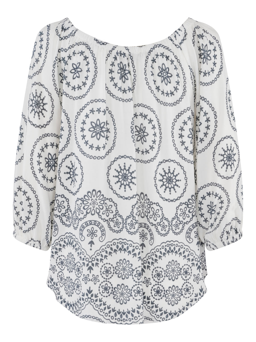 Elastic collar blouse Navy/White