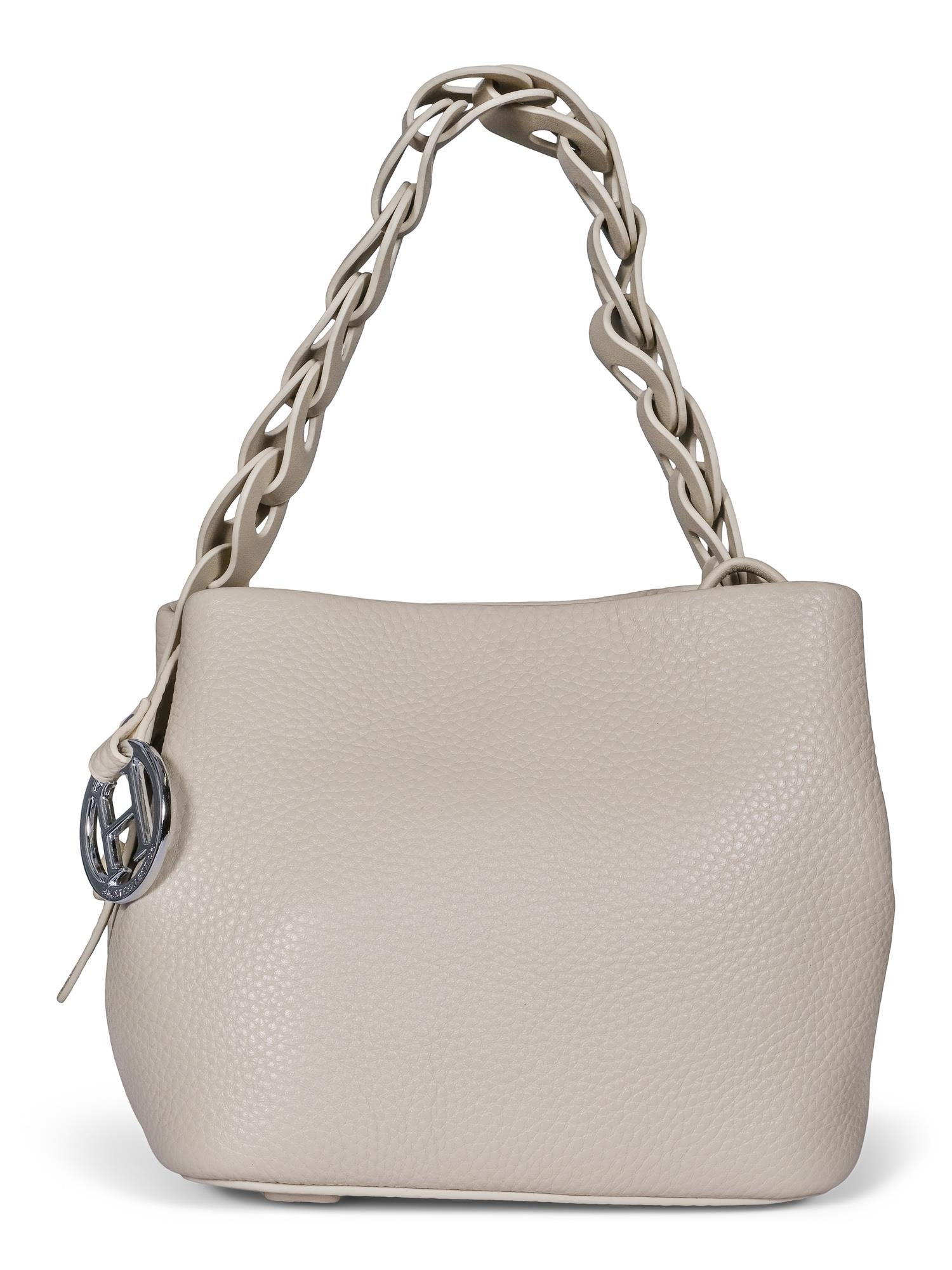 Detailed handle leather bag White