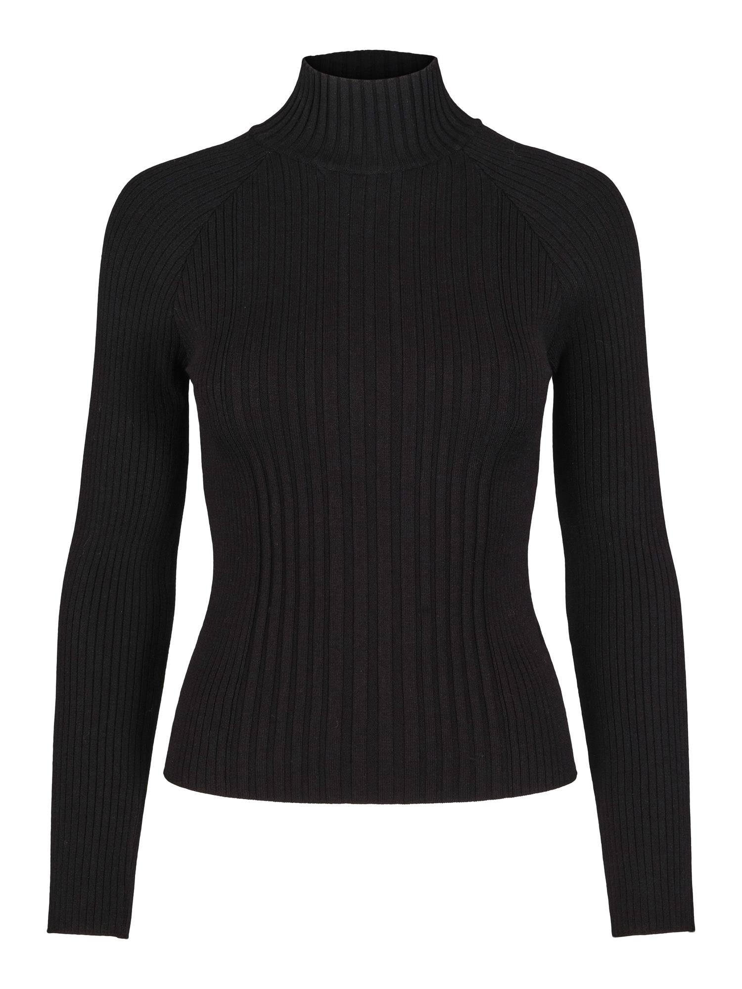 Rib round neck pullover Sort