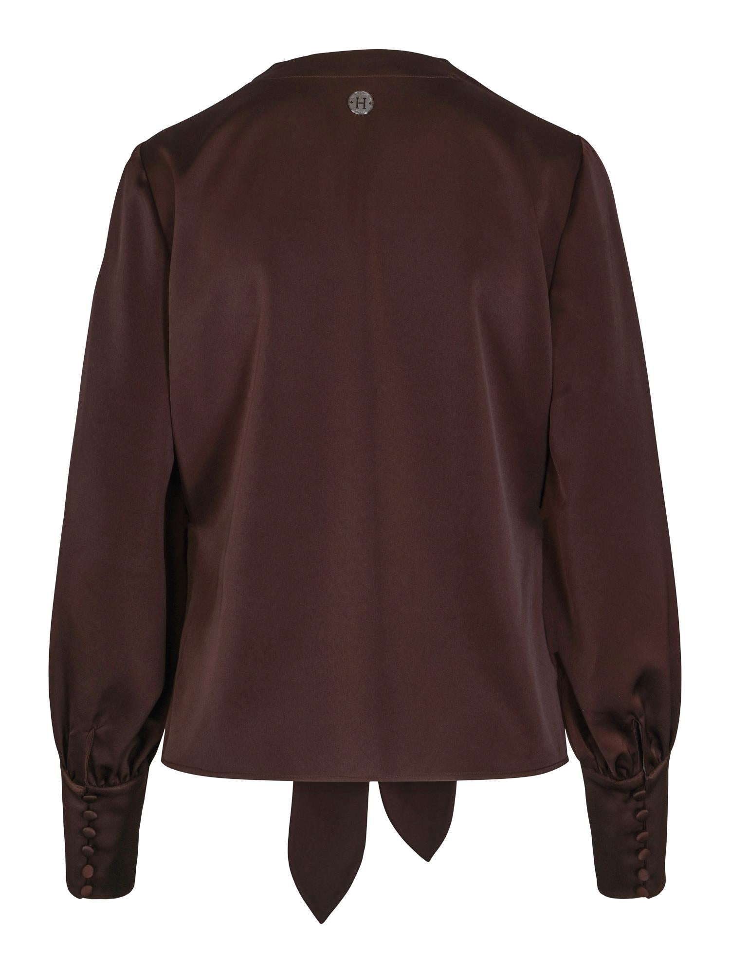 Front tie blouse Mørkebrun
