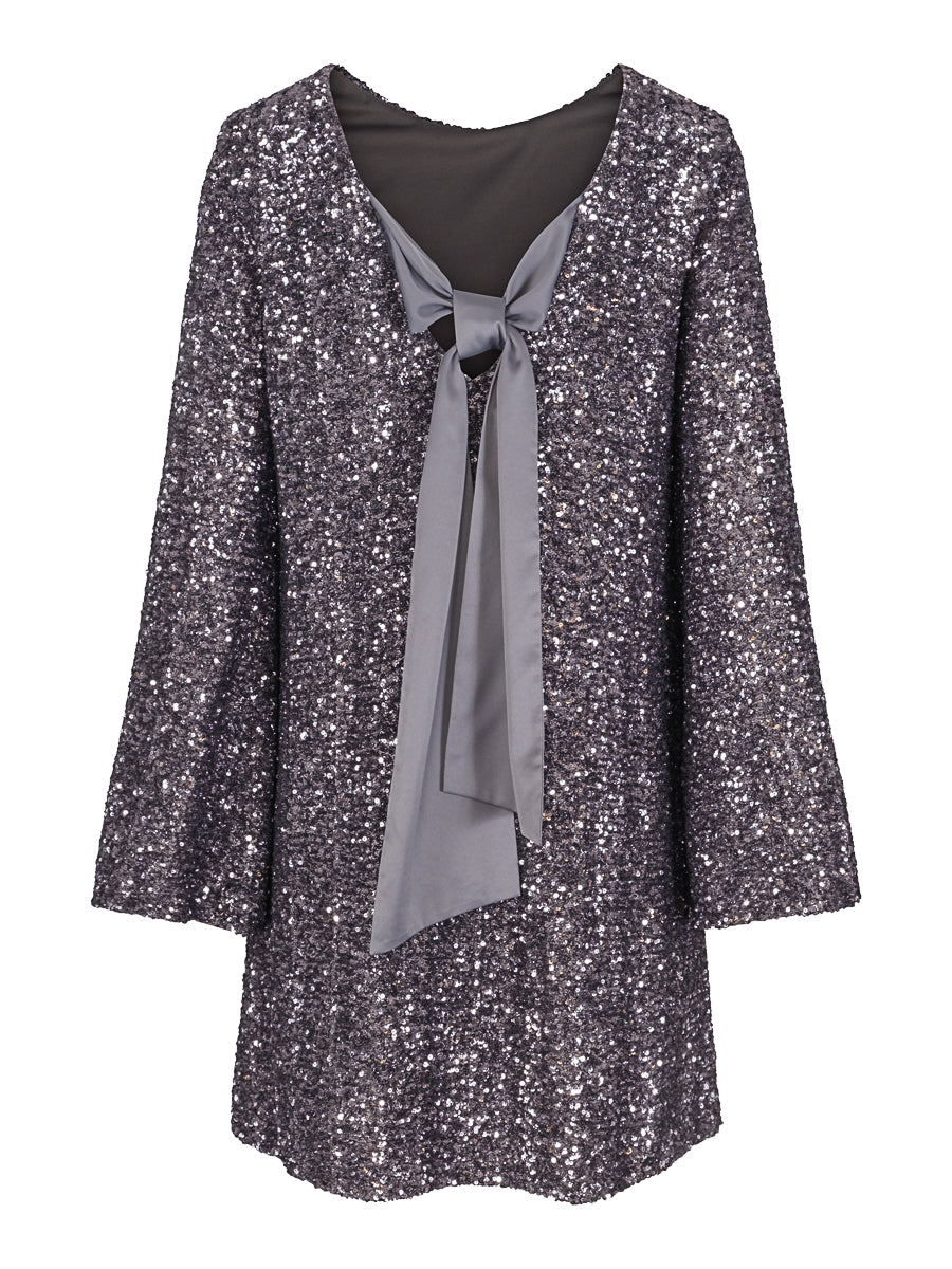 Sequins satin tie dress Dark Silver