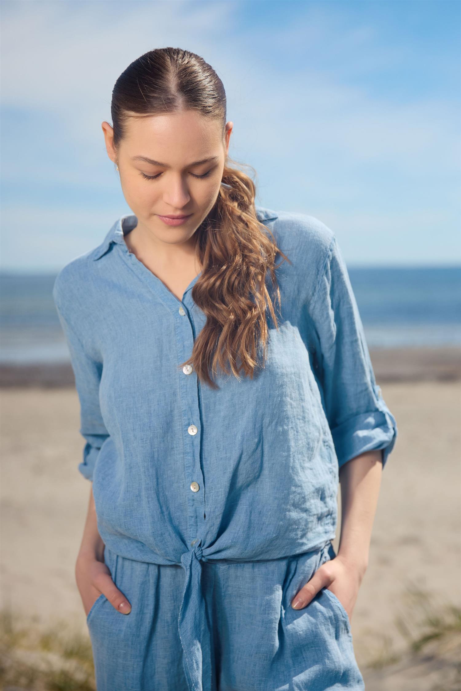 Tie linen shirt Jeans blue