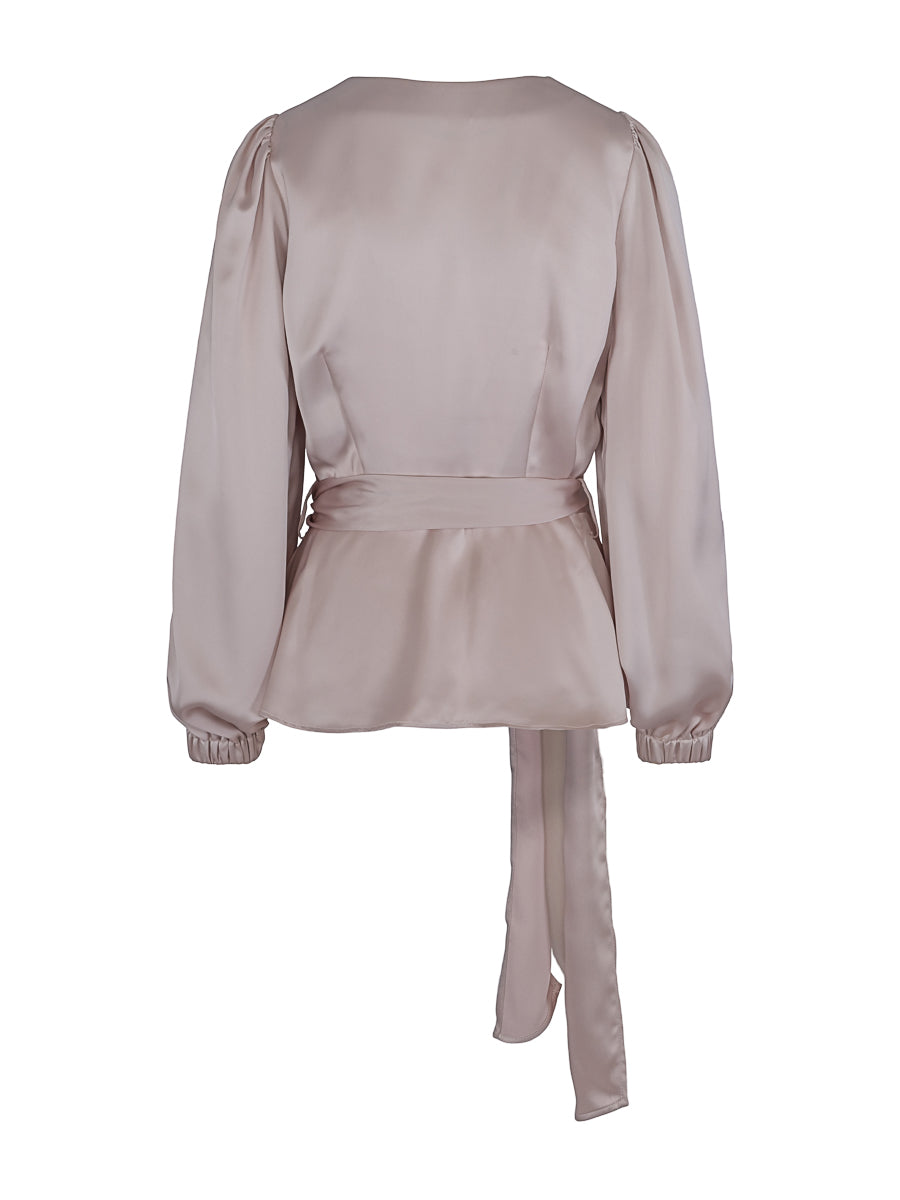 Satin belt blouse Ecry