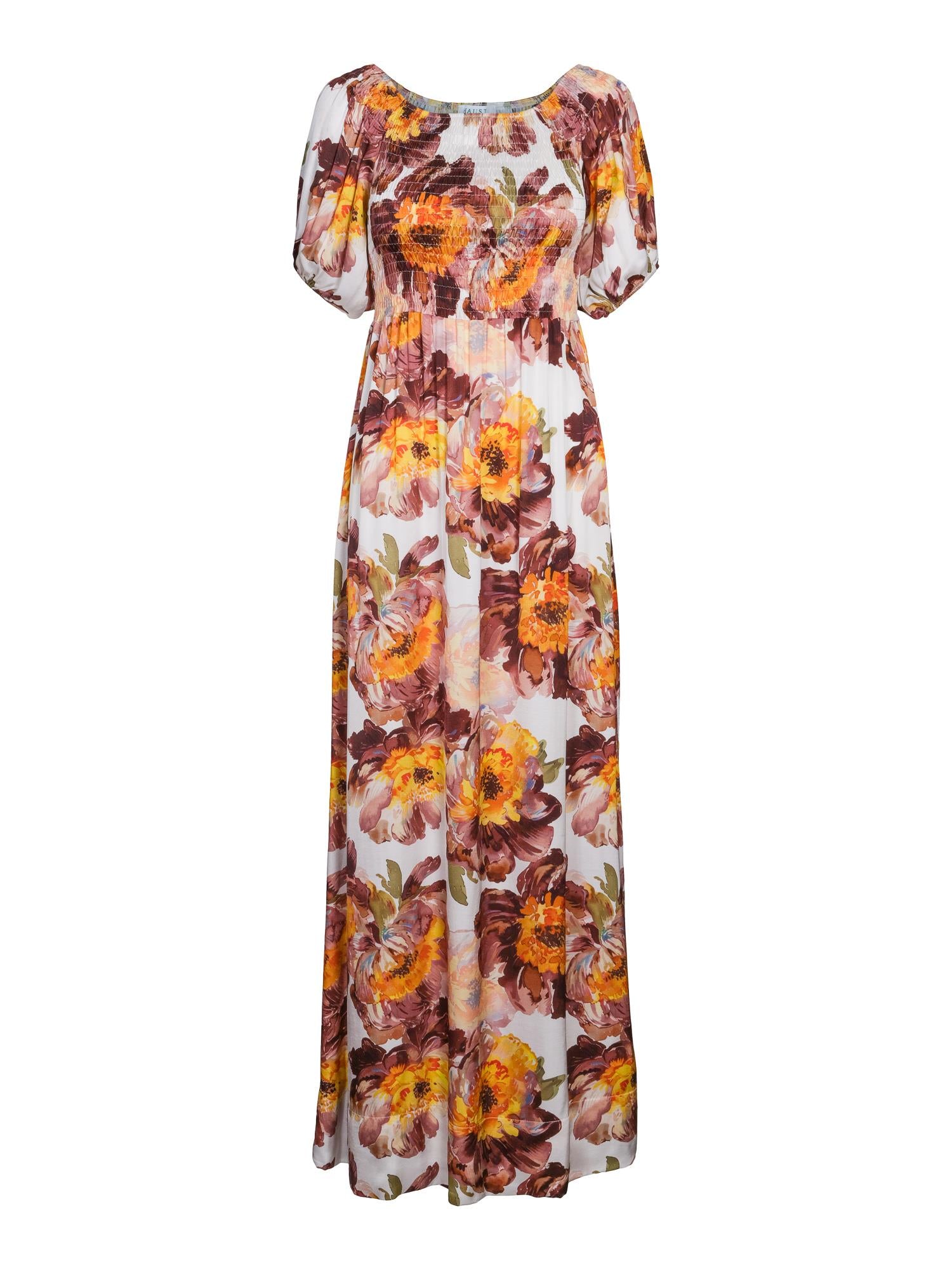 Long satin dress Brown flower