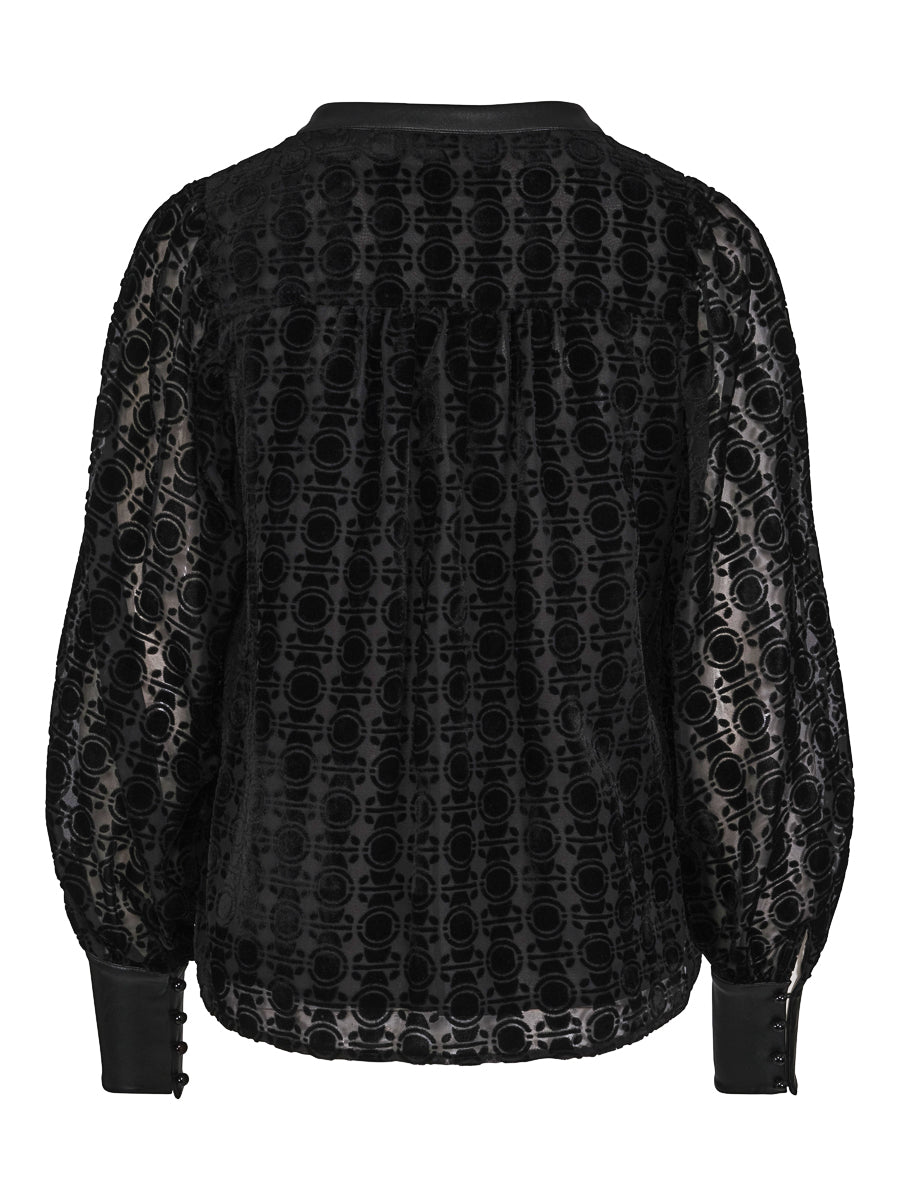 Burnout detailed velvet blouse Black