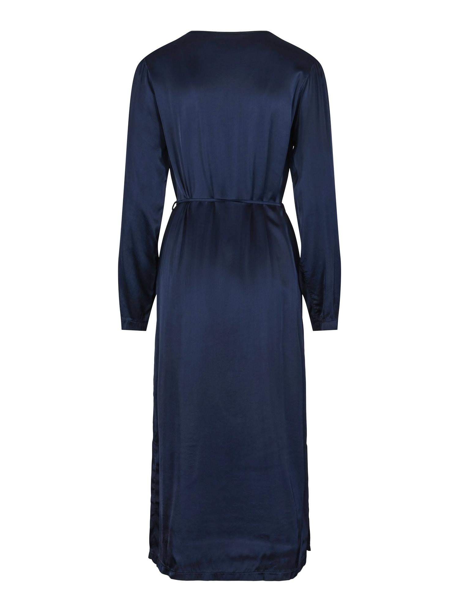 Casual long stretch satin dress Marineblå