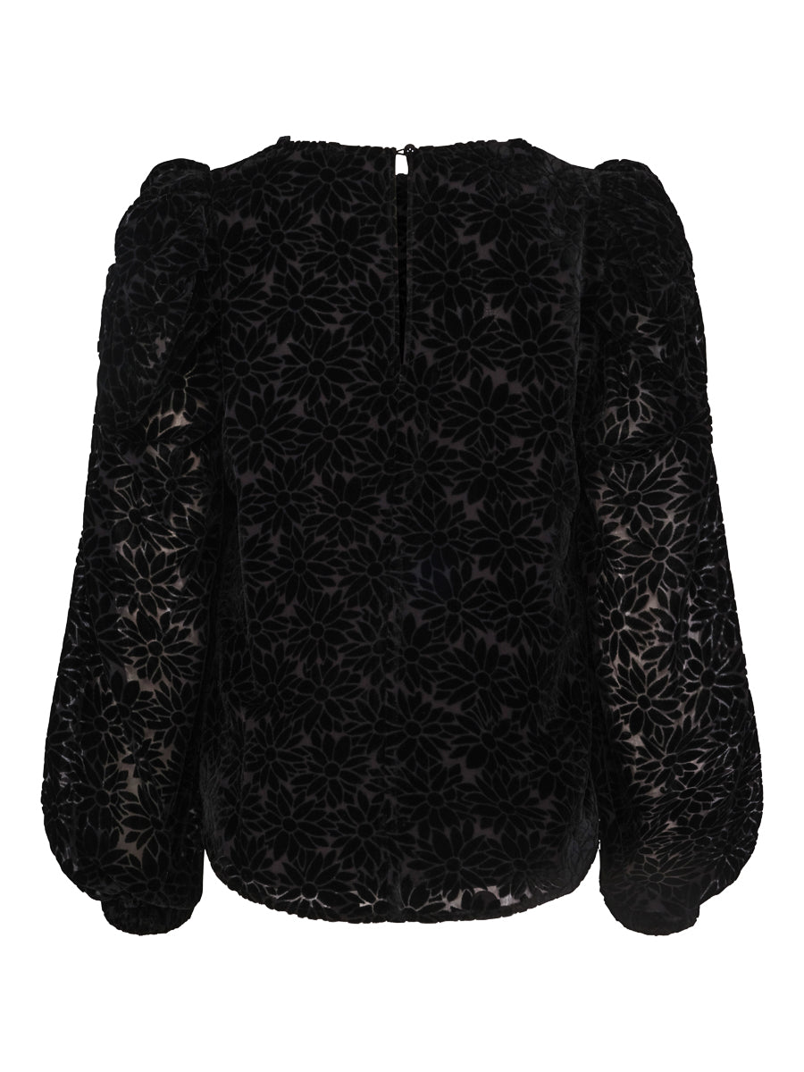 Velvet detail sleeve blouse Black