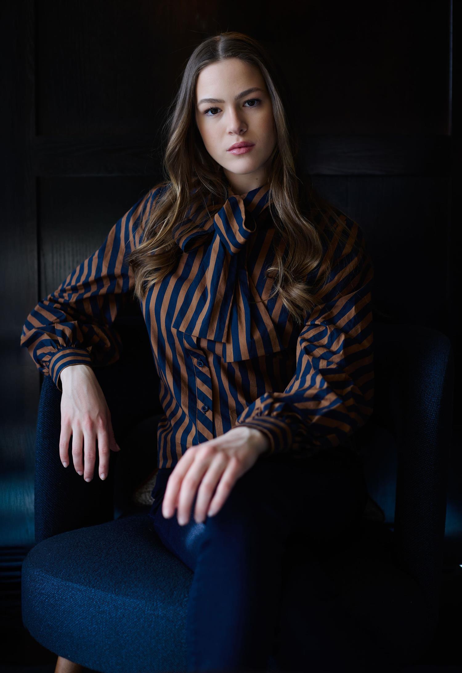 Detailed striped blouse Marineblå