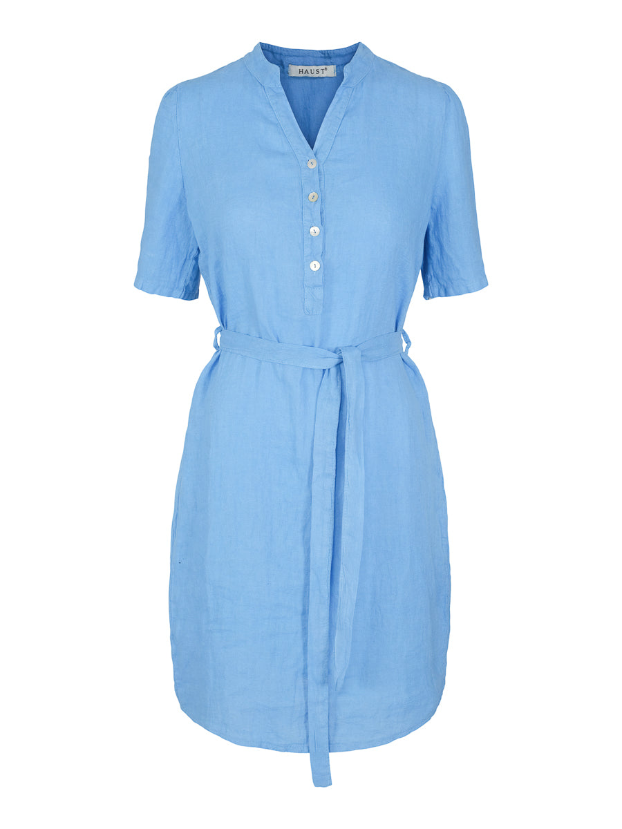 Puff arm linen dress Blue