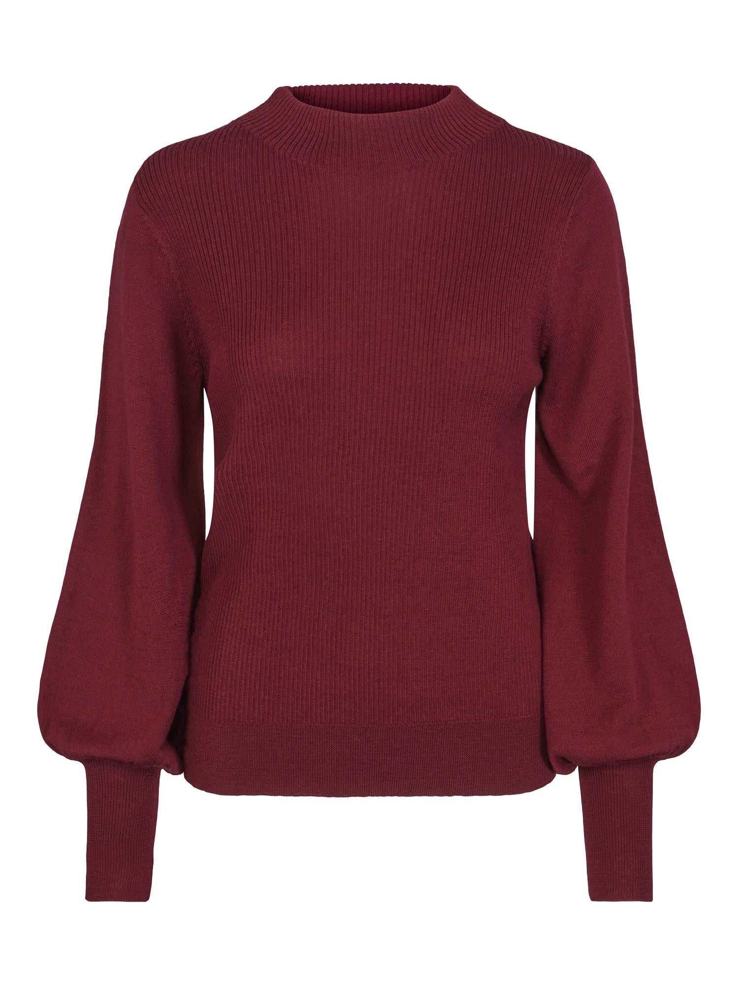 Ribbed merino sleeve pullover Deep burgundy